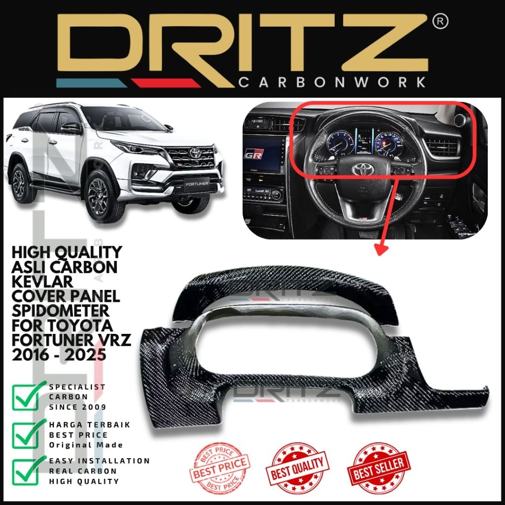 High Quality Carbon Kevlar Cover Panel Spidometer Toyota Fortuner New VRZ 2016 2025 aksesoris interi