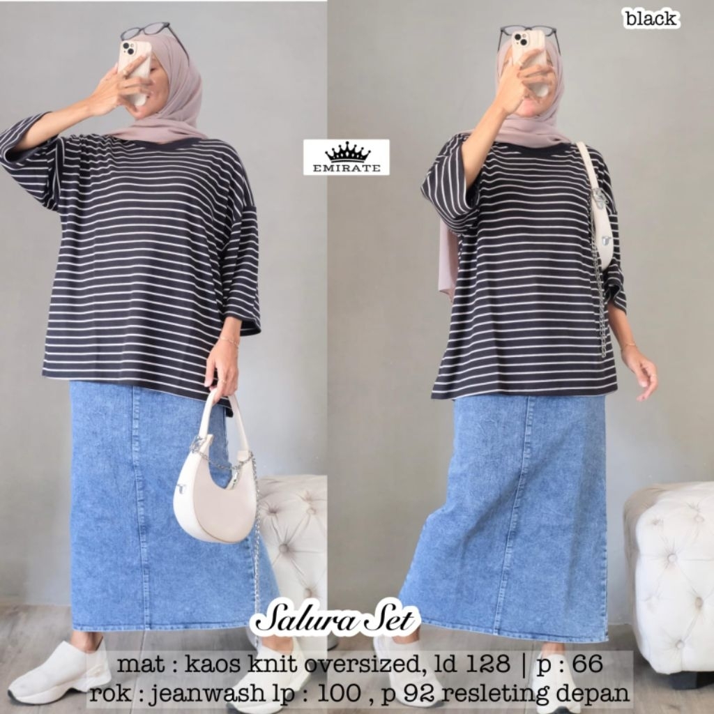Salur Setelan Muslim Ld 130 Kaos Mix Rok Jeanswash