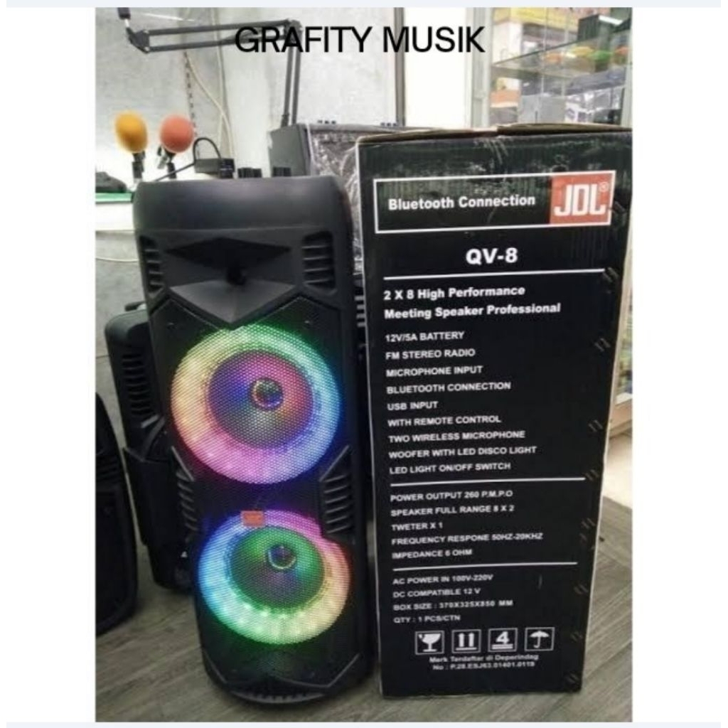 SPEAKER PORTABLE JDL QV8, SPEAKER WIRELESS BLUETOOTH USB 8" SP MEETING