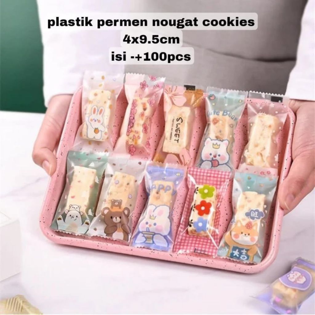 

100pcs Plastik Kemasan Nougat Permen Ukuran 4x9cm Plastik Sealer Permen