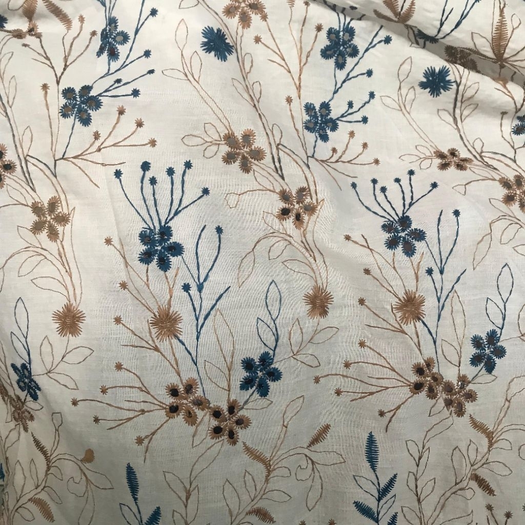 kain katun bordir timbul / bahan katun bordir / katun bordir mewah / kain meteran katun bordir (harg