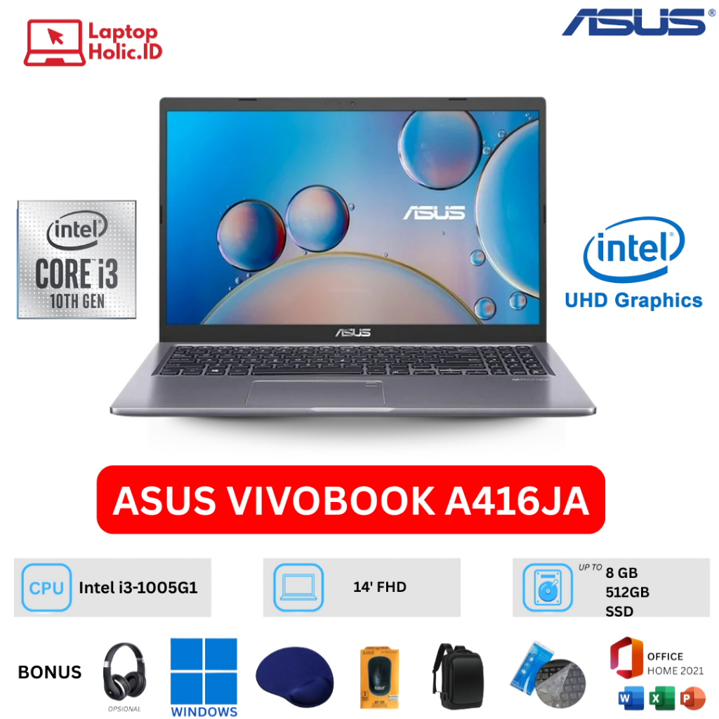 ASUS VIVOBOOK 14 A416JAO INTEL CORE i3-1005G1 8GB RAM 512GB SSD 14" W11 OFFICE 2021