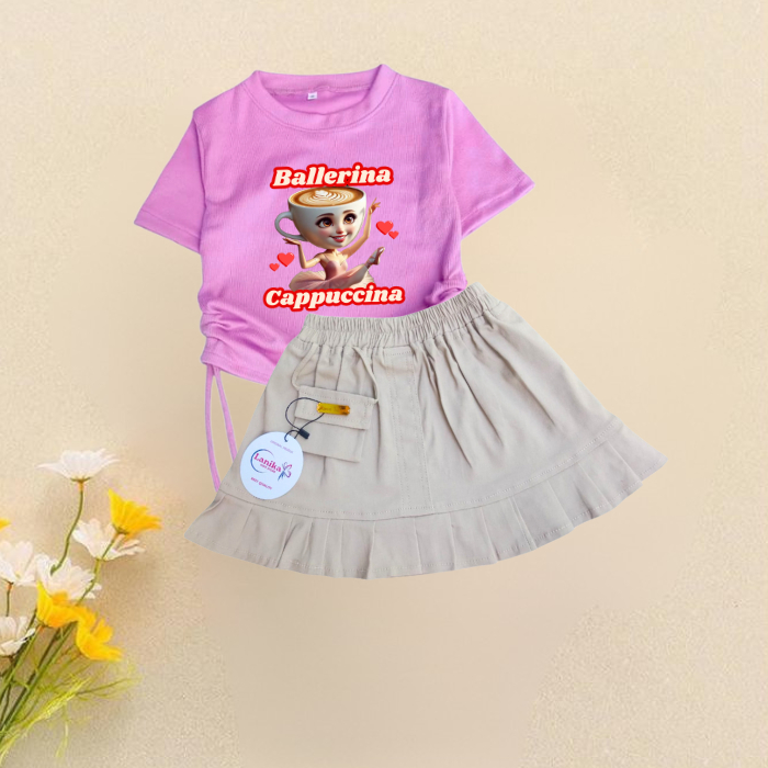 Baju setelan rok anak perempuan terbaru 2025, kaos knit anak perempuan, setelan serut anak perempuan