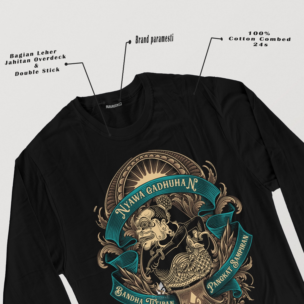 PARAMESTI:Kaos Streeatwear Jawa Aesthetic Lengan Panjang Pakaian Cowok Cewek Dewasa Motif Bagong