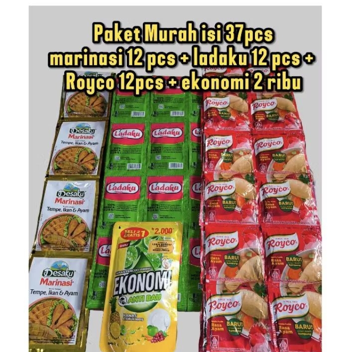 

PAKET BUMBU MURAH 37pcs [ Marinasi 12pcs + Ladaku 12pcs + Royco 12pcs + Ekonomi cuci piring 2000 Masakan bumbu instan