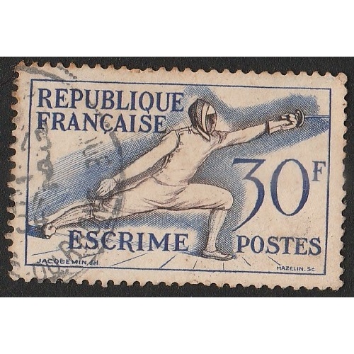 

a 10418 SATU BUAH PRANGKO PERANCIS NOINAL 30F TEMA ESCRIME DENGAN KONDISU SYDAH ADA CAP