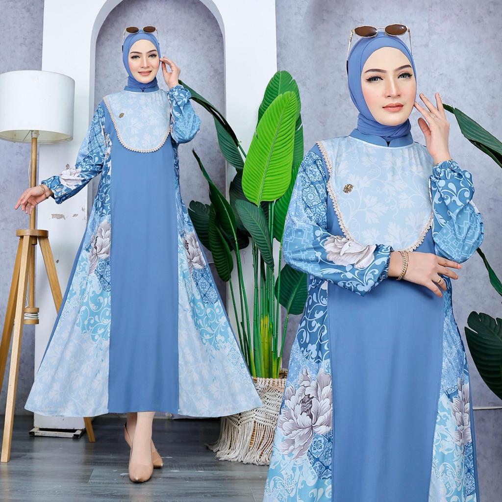 midi dress jasmine mix tille premium mewah elegan/baju mewah/gamis mahal berkulitas/gaun berkualitas