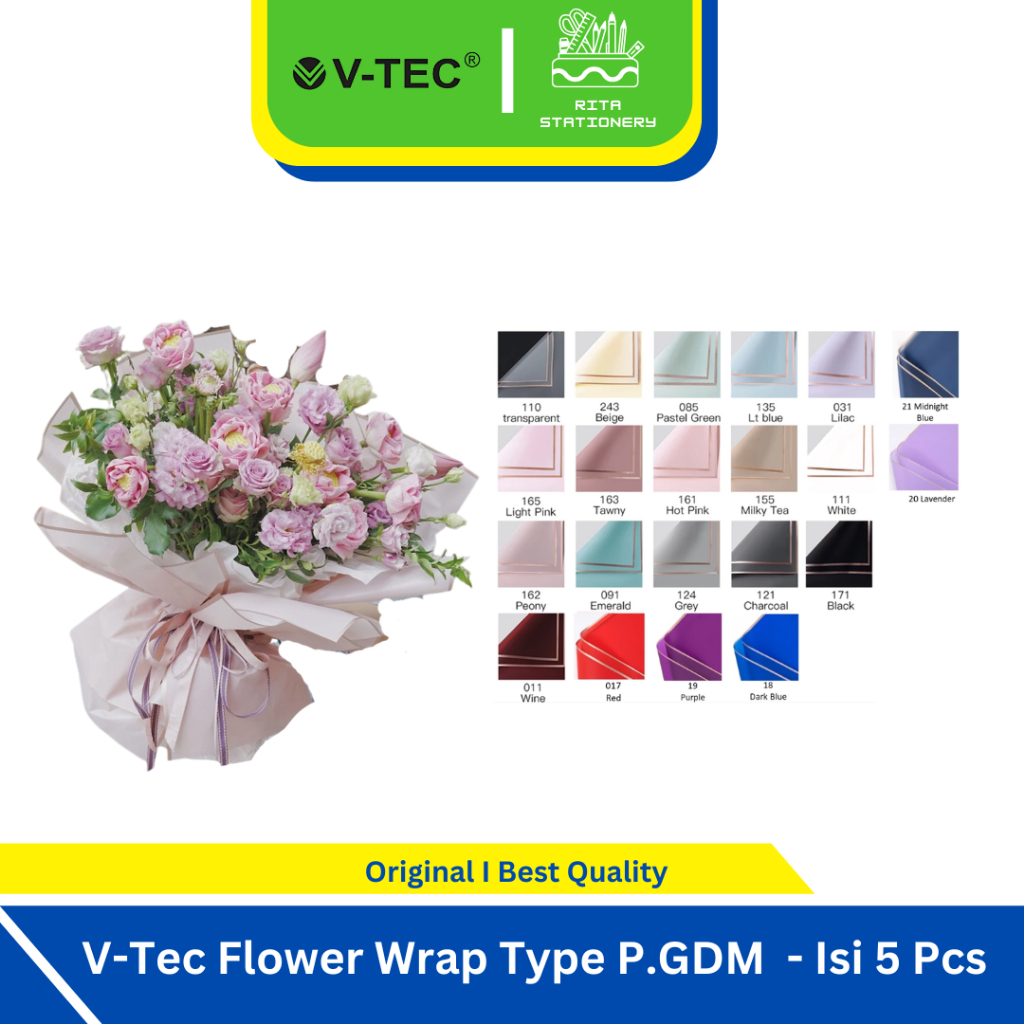 

V-Tec Flower Wrap Gold Frame Cellophane Isi 5 Lembar (58 x 58 cm) Type P.GDM - Kertas Buket Bunga List Gold Line Emas Flower Wrapping Cellophane Paper Florist