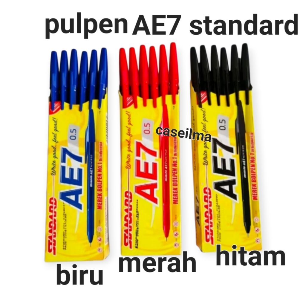 

( 12 pcs/satu lusin) pulpen standard AE7 hitam biru merah / baal pen/pena