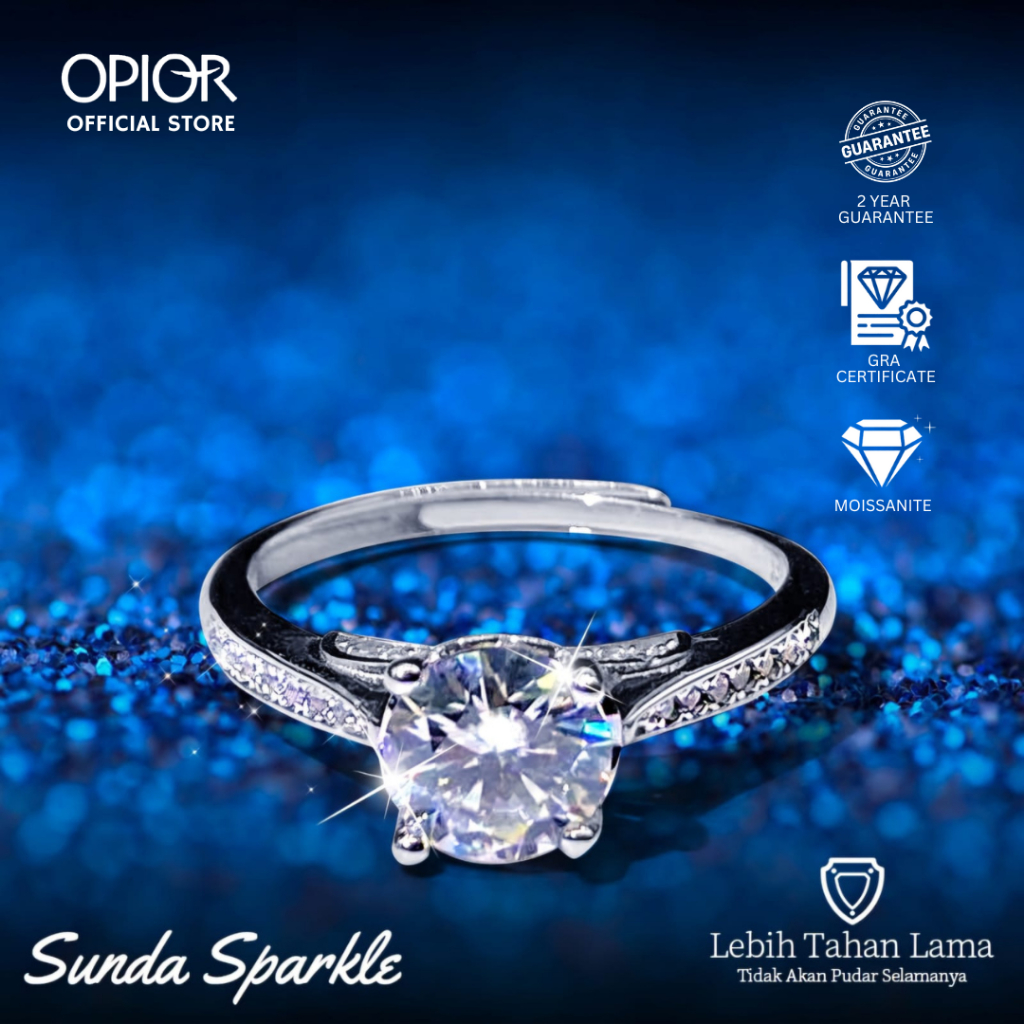 [OPIOR] Sunda Sparkle - Cincin WanitaPerak 925 Wanita dengan Berlian Moissanite 1 Karat GRA Cincin P
