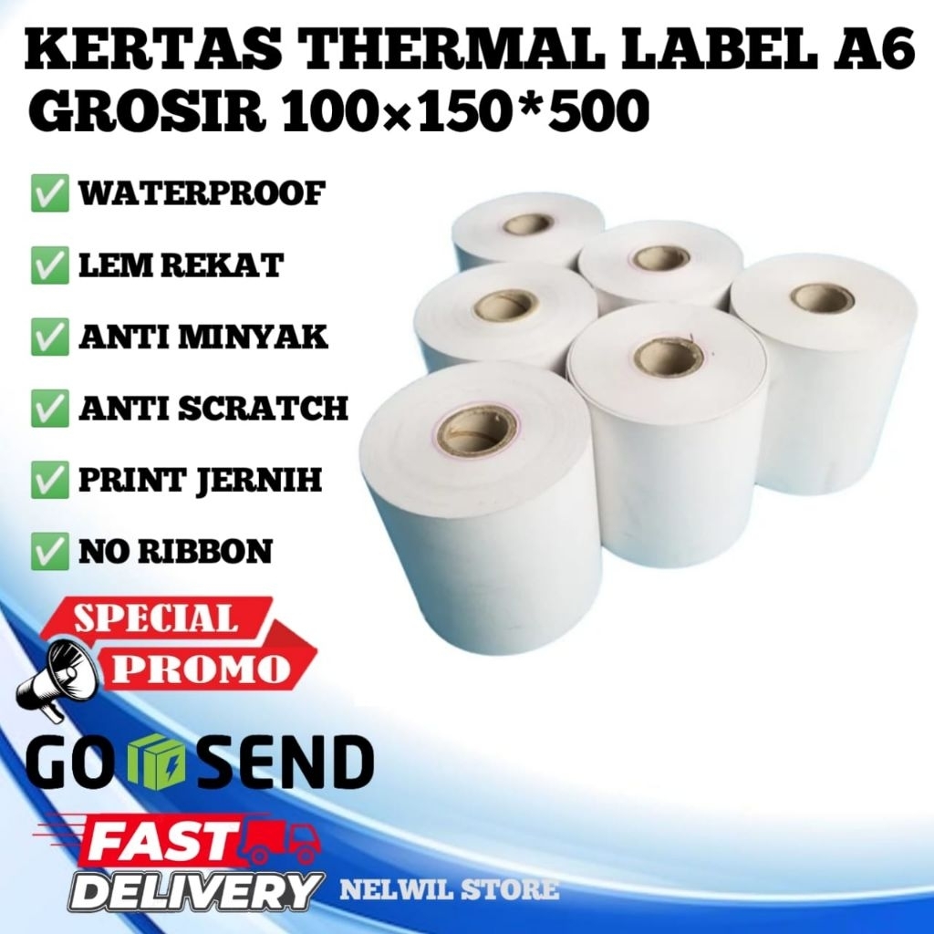 

label thermal A6, kertas thermal
