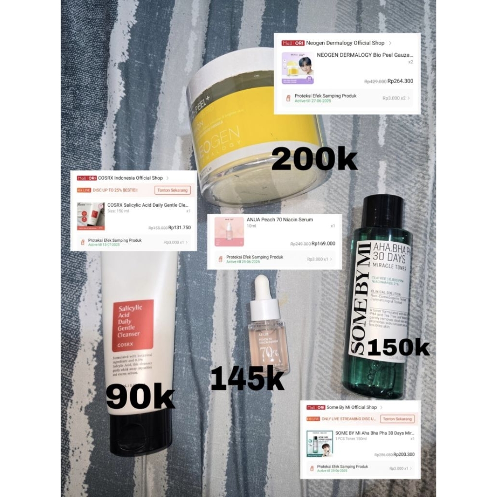 COSRX Salicylic Acid Daily Gentle Cleanser, NEOGEN DERMALOGY Bio Peel Gauze, SOME BY MI Miracle Tone