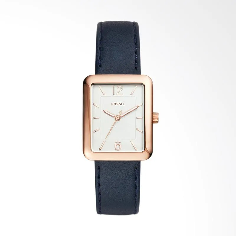 Fossil Atwater ES4158 Blue Leather Strap Jam Tangan Wanita - Gold