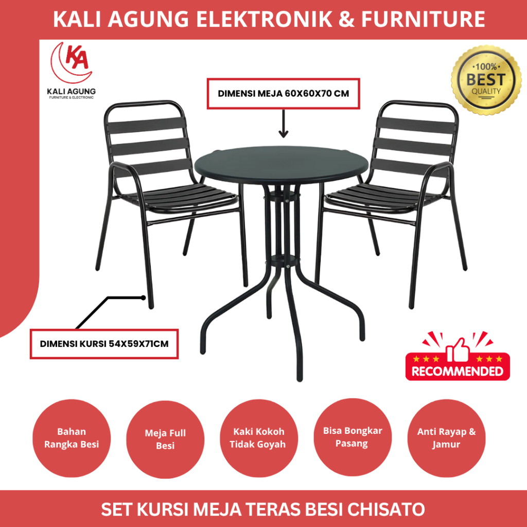 SET KURSI MEJA MODERN / SET MEJA KURSI BESI / SET KURSI MEJA CAFE / 2 KURSI + 1 MEJA / CHISATO