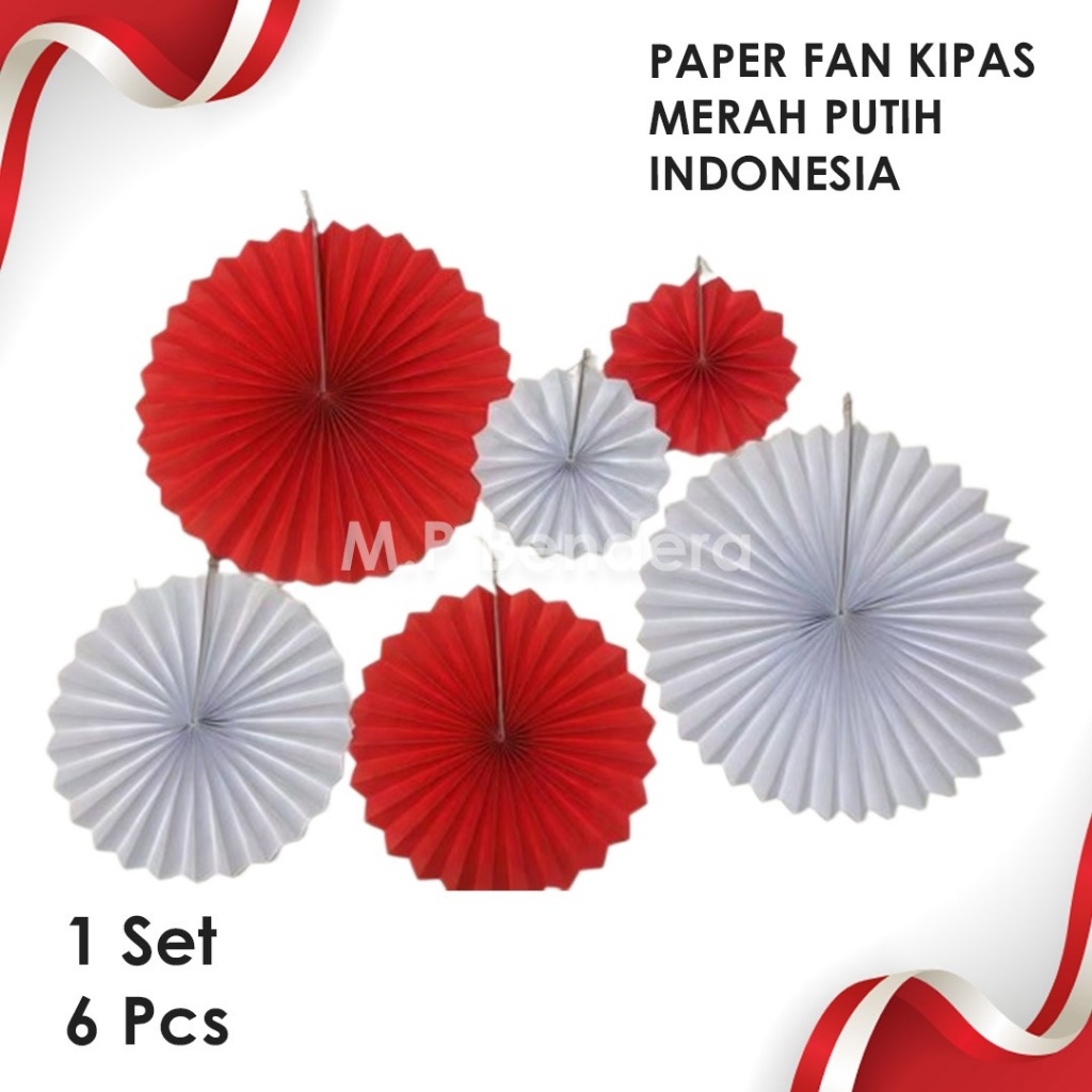 Paper fan merah set / paperfan 17 agustus merah putih