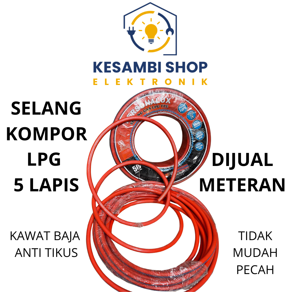 SELANG KOMPOR LPG SELANG GAS LPG 5 LAPIS ( METERAN ) KAWAT BAJA ANTI TIKUS