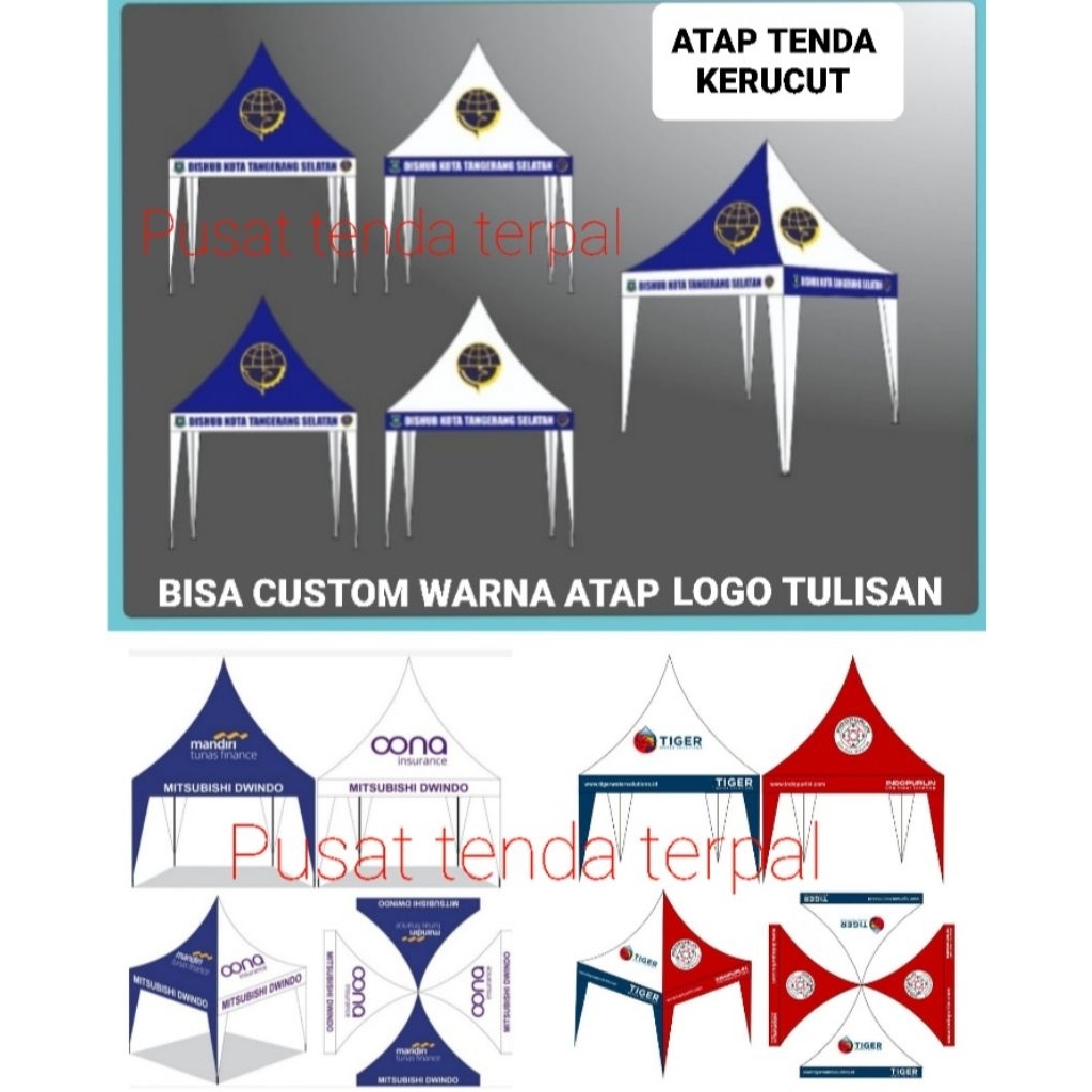 Atap tenda kerucut ukuran 2x2 3x3 4x4 bisa custom printing logo dan tulisan