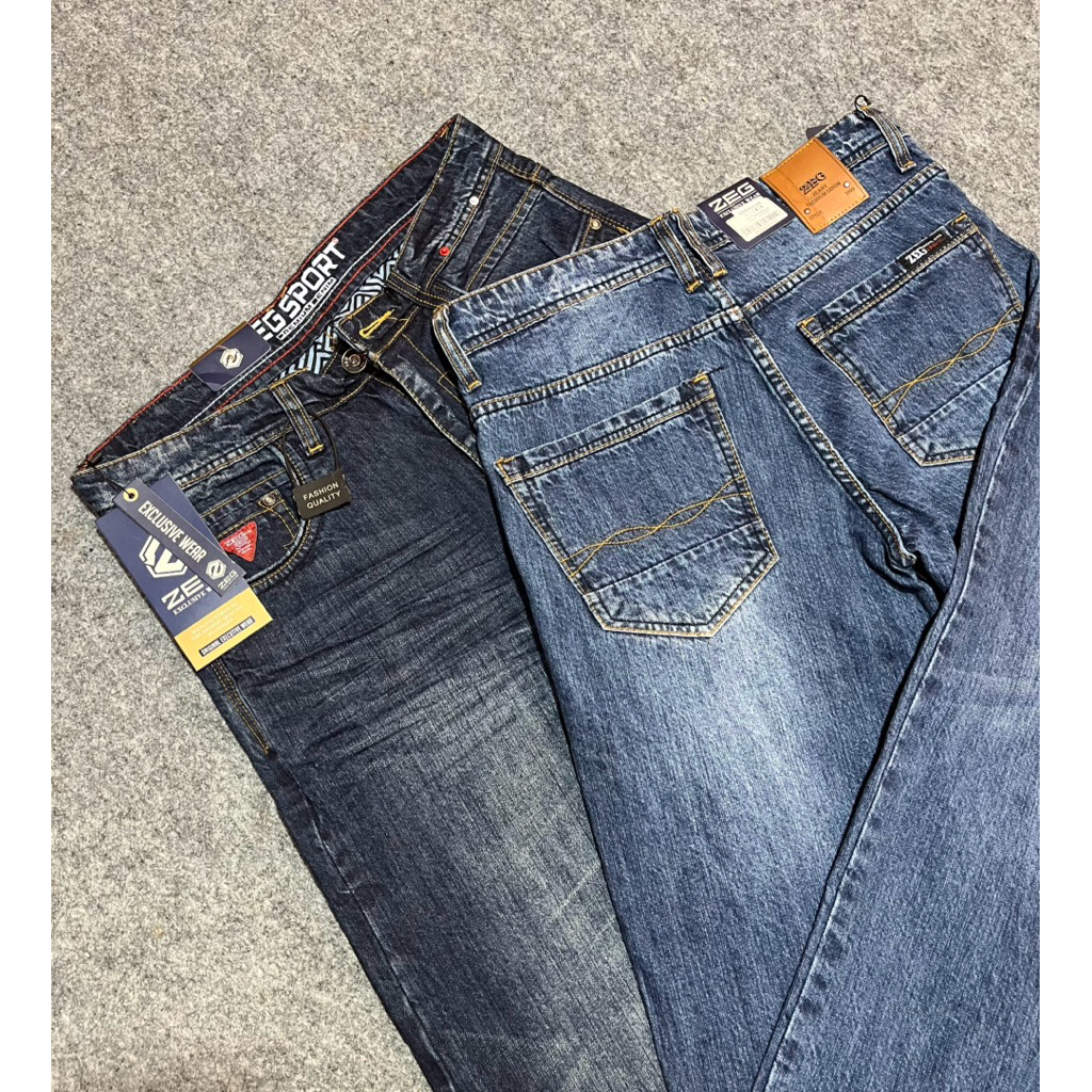 TAMPIL MODIS  ZEG SPORT Celana Panjang Jeans Ringkel Standar Reguler Fit Celana panjang pria