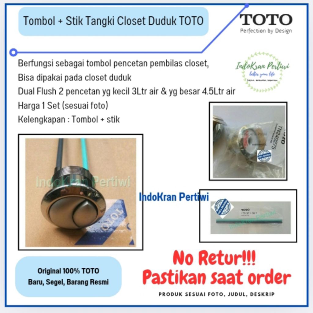 Tombol closet duduk TOTO dan Stik Set Dual Flush Original TOTO/Pencetan Tangki Closet TOTO & Stik/Sp