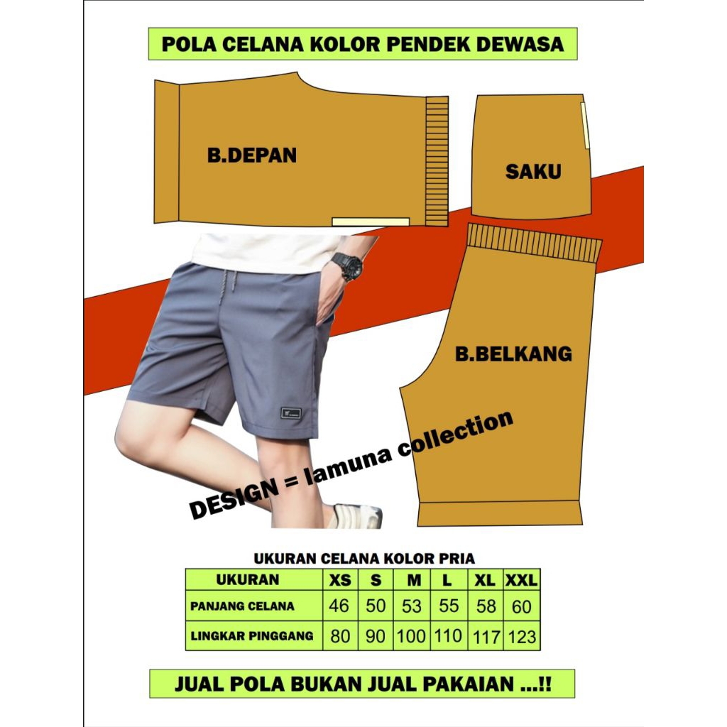 Pola celana kolor  ukuran dewasa