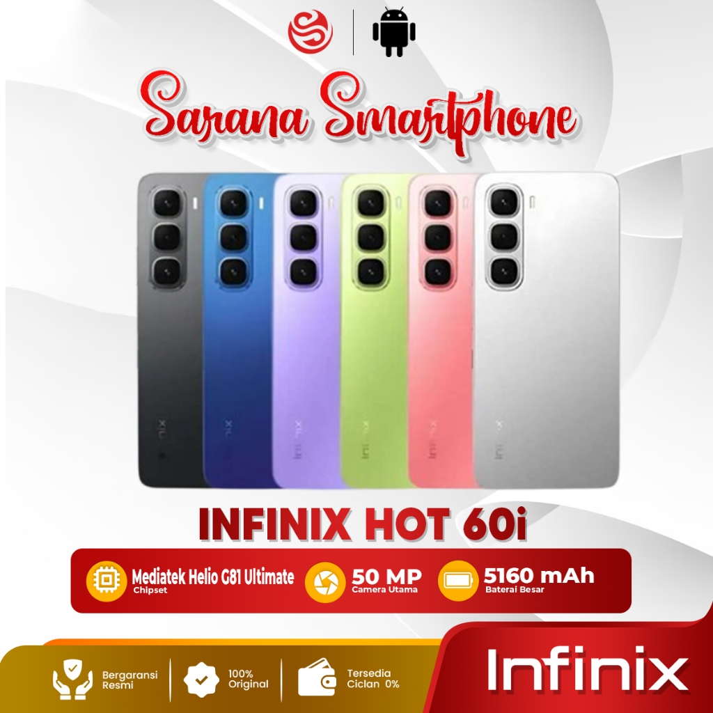 Infinix Hot 60i 8/256GB Smartphone Original 120Hz Baterai 5160mAh Fast Charge 45W Garansi Resmi