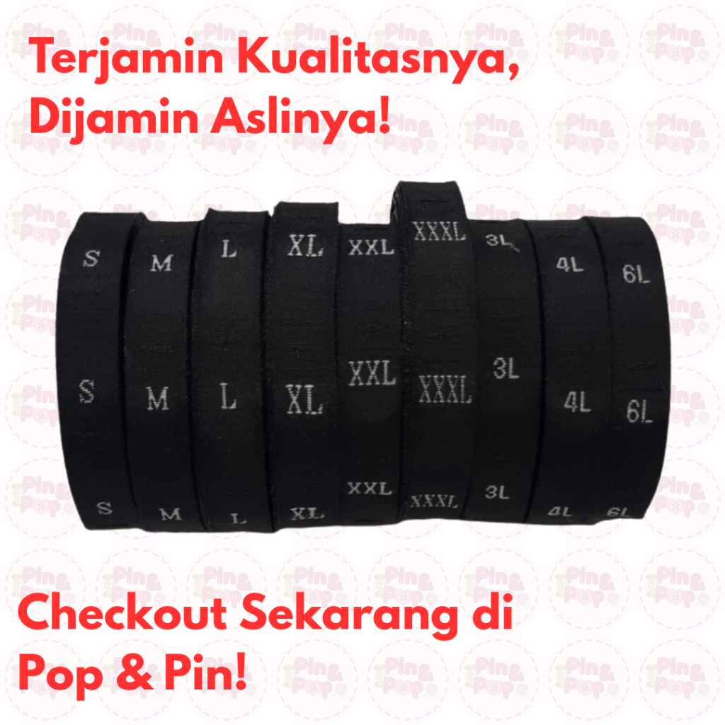 Label Size Bordir Woven / Label Ukuran Baju / Size Rajut Hitam