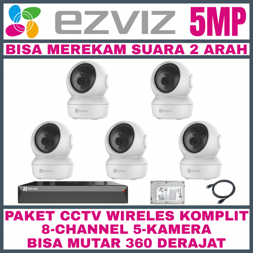 Paket CCTV EZVIZ 5MP 8 Channel 5 Kamera Wireless