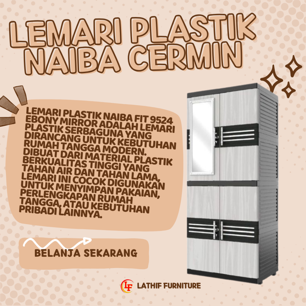 Lemari Plastik Naiba Cermin 4 Pintu/Lemari Plastik