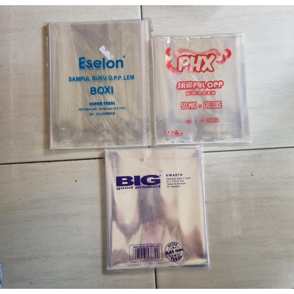 

BIG TEBAL SAMPUL OPP PLASTIK KWARTO DAN SAMPUL OPP PLASTIK BOXI PHX50 MICRON ISI 25 LEMBAR
