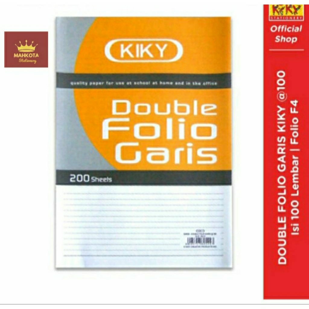

Kertas Doble Folio/Kiky Kertas Doble Folio Bergaris isi100 lbr dan 200 lbr