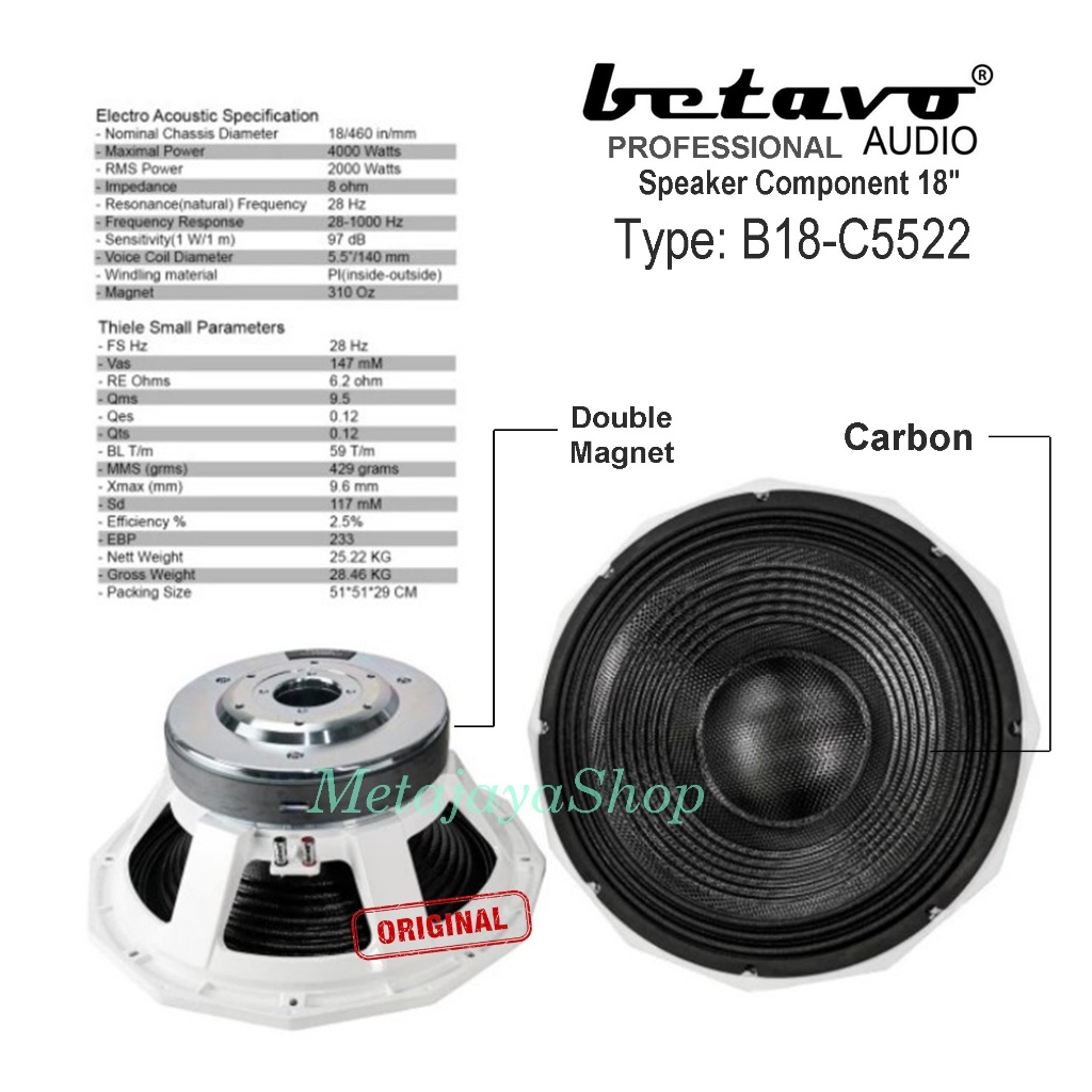 Speaker Component Betavo B18-C5522 Carbon Komponen Betavo B18 C5522 Double Magnet