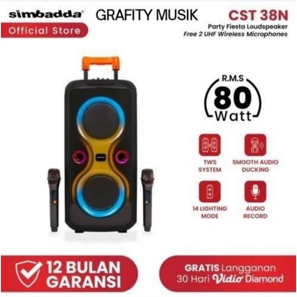 Speaker Simbadda CST 38N Trolley Speaker Karaoke Bluetooth Mega Bass