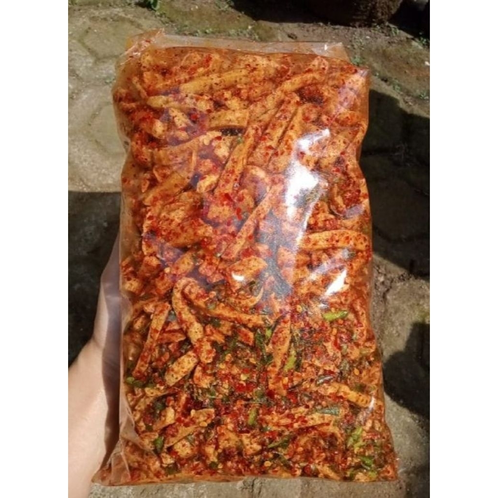 

Cemilan Basreng stick daun jeruk dan minyak kencur pedas atau original 1kg