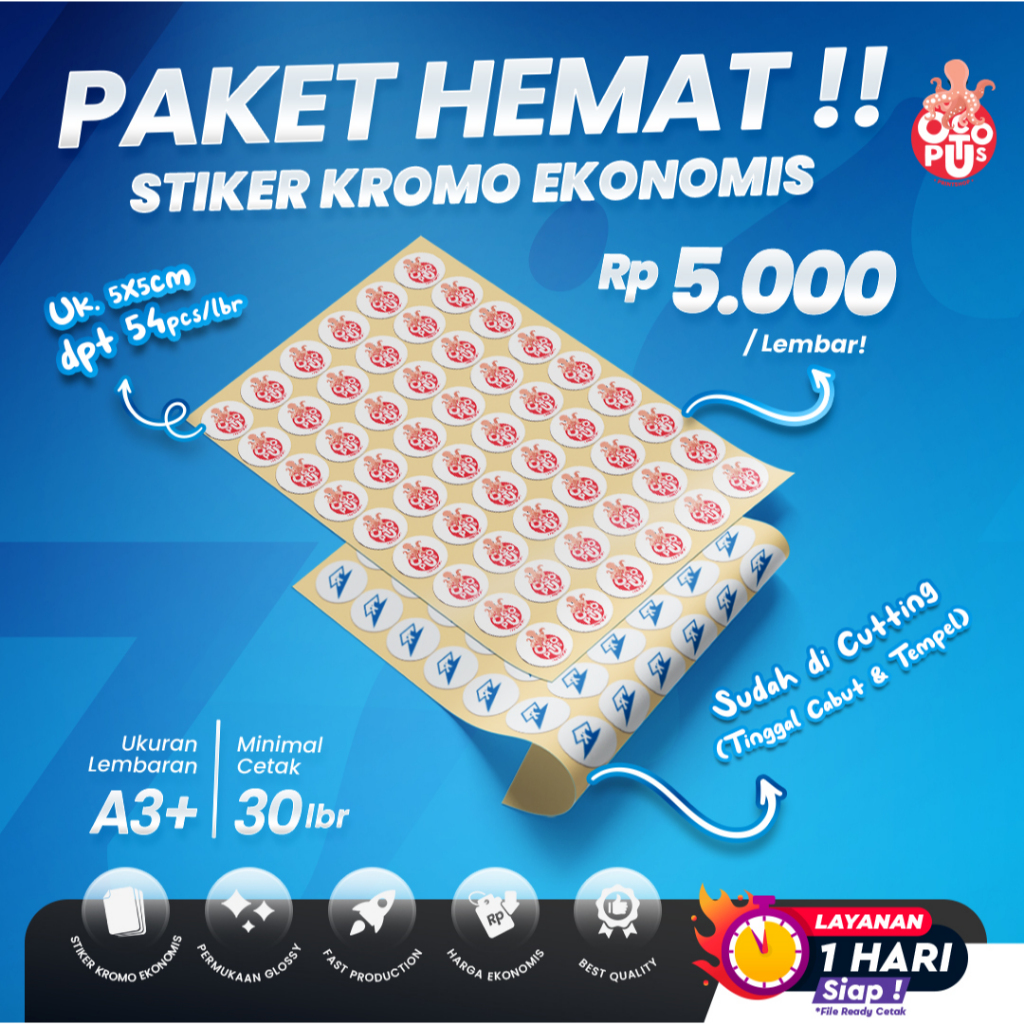 

Stiker Kromo A3+ Murah | Paket Hemat | Label Makanan Label Toples Kemasan | STIKER MURAH MERIAH
