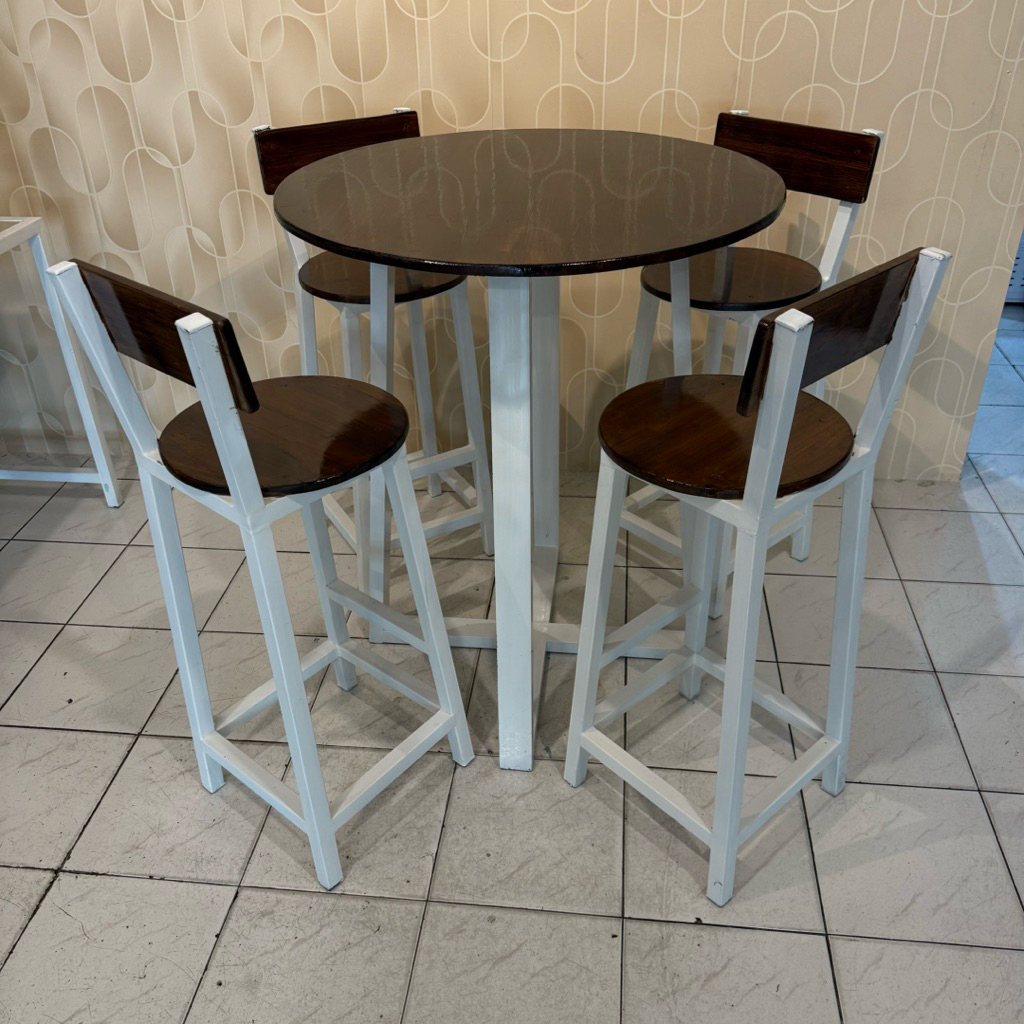 Set meja besi bulat bar tinggi bundar lingkaran kafe caffee minimalis sandar