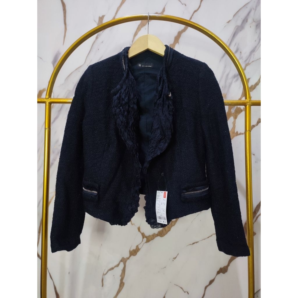 IT MICHAA Tweed Blazer Crop Navy Blink bling Size M LD92-94