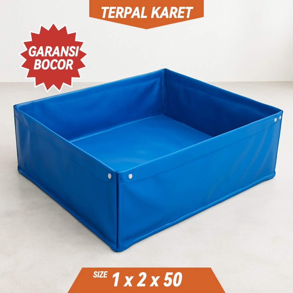 Kolam Terpal Kotak 1x2x50/100x200x50 - Semi Karet Orchid/PVC untuk Budidaya Ikan Lele, Nila, Gurame