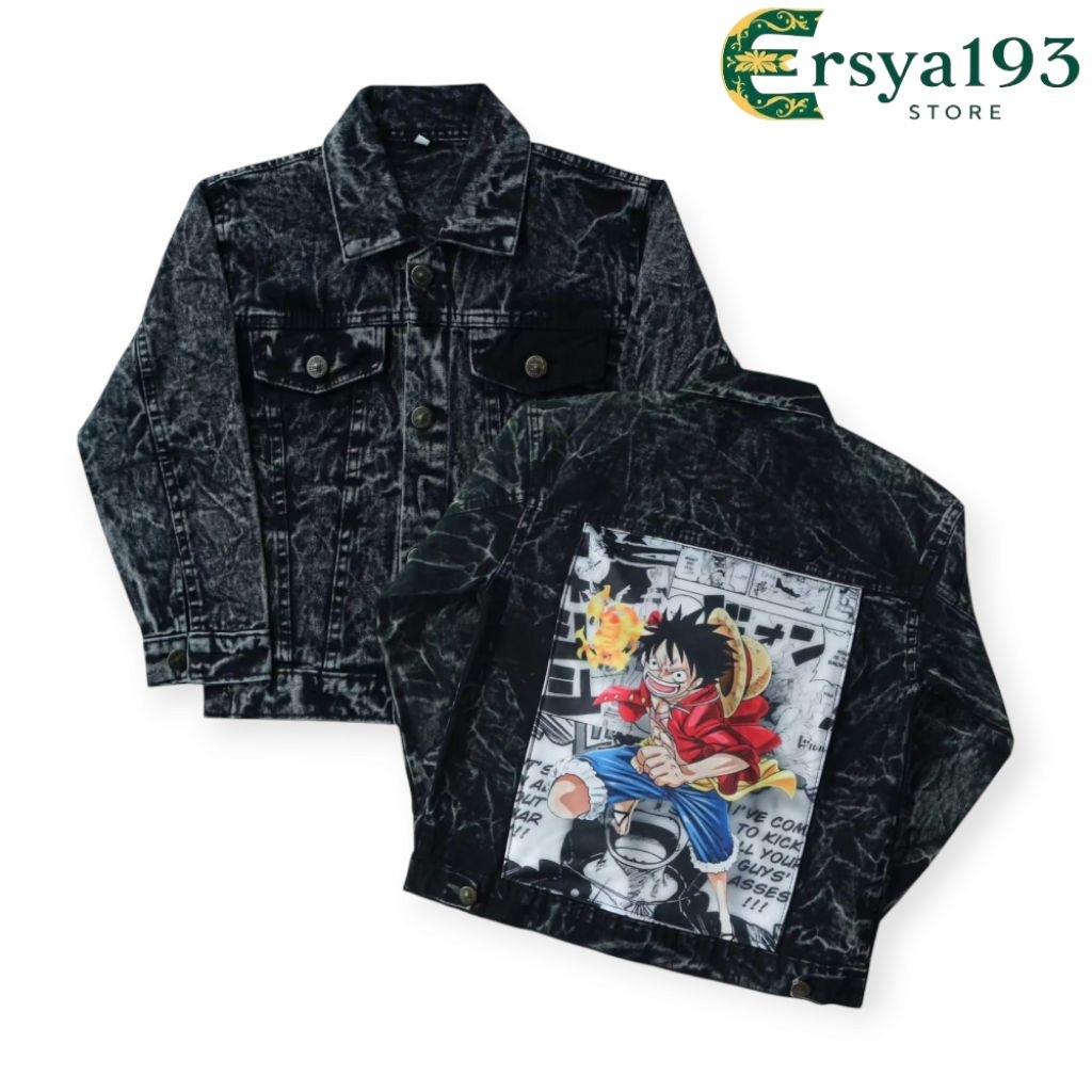 JAKET ANAK JAKET JEANS BLACKWASH ANAK JAKET JEANS PRINTING GAMBAR KARAKTER ANAK ONE PIECE FREE FIRE 
