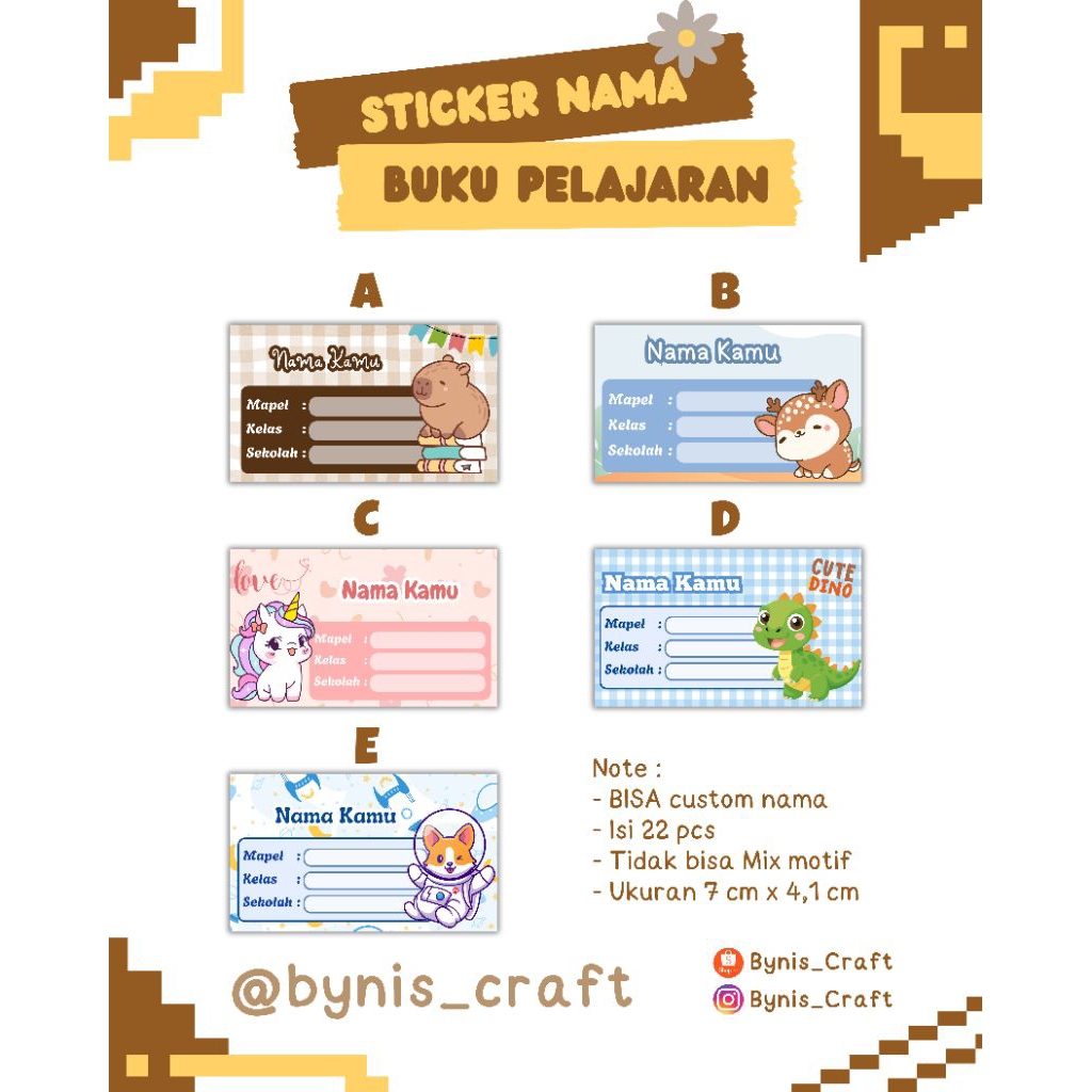 

Sticker buku pelajaran custom/Sticker Nama Motif