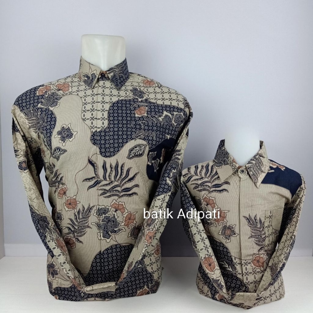 Batik Warna Cream Pasangan Ayah Dan Anak Bahan Katun Premium