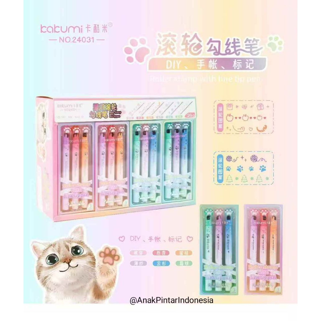 

BOLPEN KAKUMI PAW ROLLER STAMP WITH FINE TIP PEN [ NO. 24031 ]
