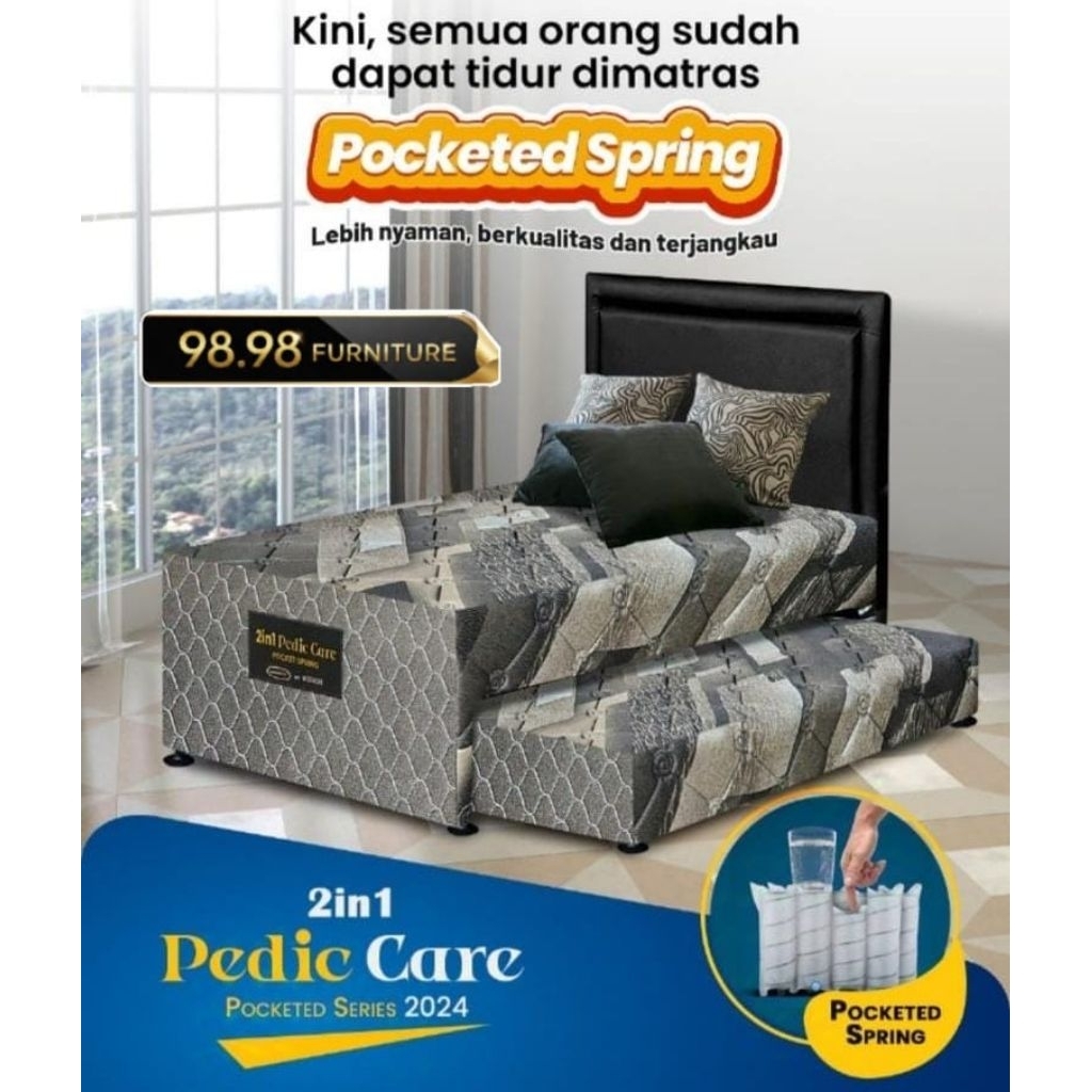 DACOTA Bed Dorong 2in1 - Pedic care - Keras untuk Orthopedic - Pocket Spring -Gransi 15 tahun