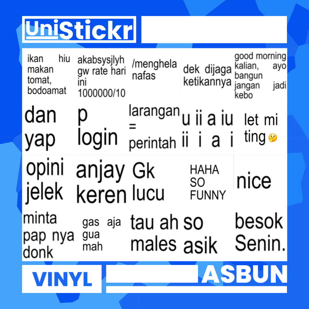 

Sticker Pack Asal Bunyi (Asbun) - Sticker Vinyl untuk Dekorasi Laptop, Koper, Buku, Helm