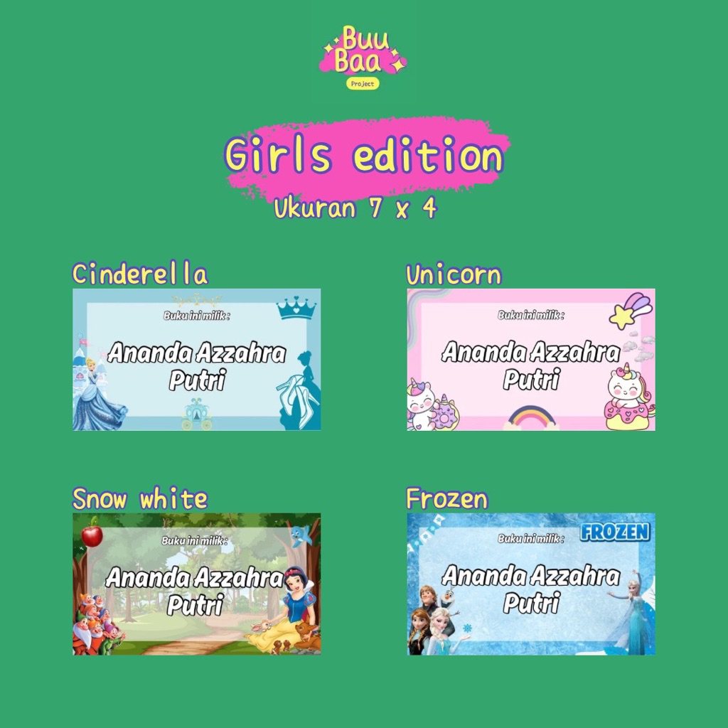 

Label nama buku anak Girls edition