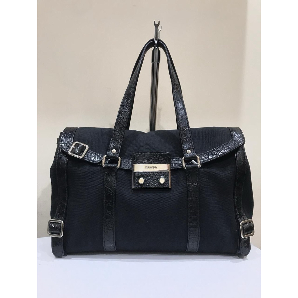 Preloved Prada Canvas Mix Leather Black