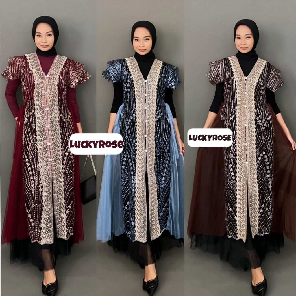 Mitzi Outer Tunik Tille Brukat Cardigan Brokat Lengan Pendek Outer Vest Rompi Tile atasan outher bru