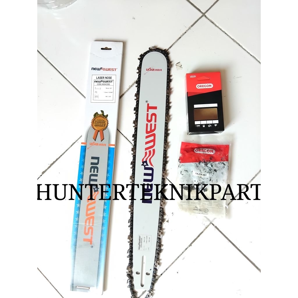 1 SET PAKET BAR 22 INCH NEW WEST + RANTAI 72X38T POTONG OREGON COMBO HEMAT RANTAI SENSO 22"