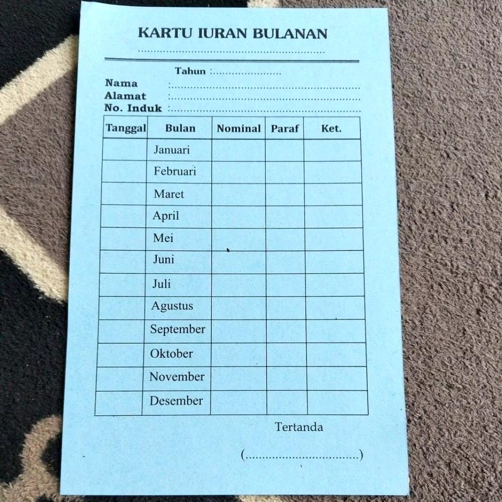 

KARTU IURAN CUSTOM 10x15 cm / SPP / INFAQ / NGAJI / TK / SD / KARTU IURAN KAS RT