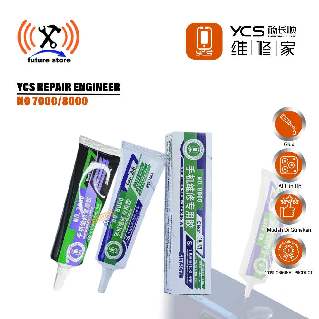 

YCS Glue No.7000/No.8000 50ML - High-Strength Phone Repair Glue Clear & Black Adhesive for LCD Display Frame Bonding Glass/Panel Fixing 6 sold - Lem Layar Ponsel YCS Repair Engineer NO7000/8000