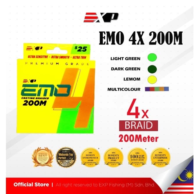EXP EMO X4 Casting Braided Line 200m PE senar PE senar pancing kuat awet gabus toman spot berat